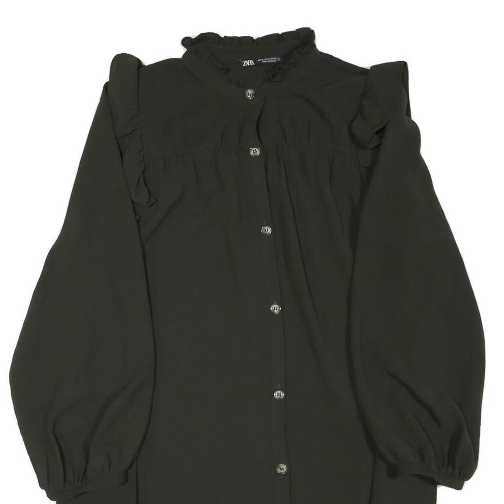 ZARA Womens Green Dress Polyester Blend Long Sleeve Mini Ruffle Collar Button
