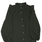 ZARA Womens Green Dress Polyester Blend Long Sleeve Mini Ruffle Collar Button