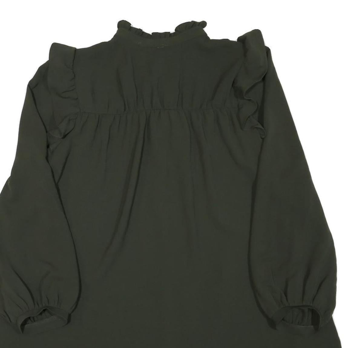 ZARA Womens Green Dress Polyester Blend Long Sleeve Mini Ruffle Collar Button