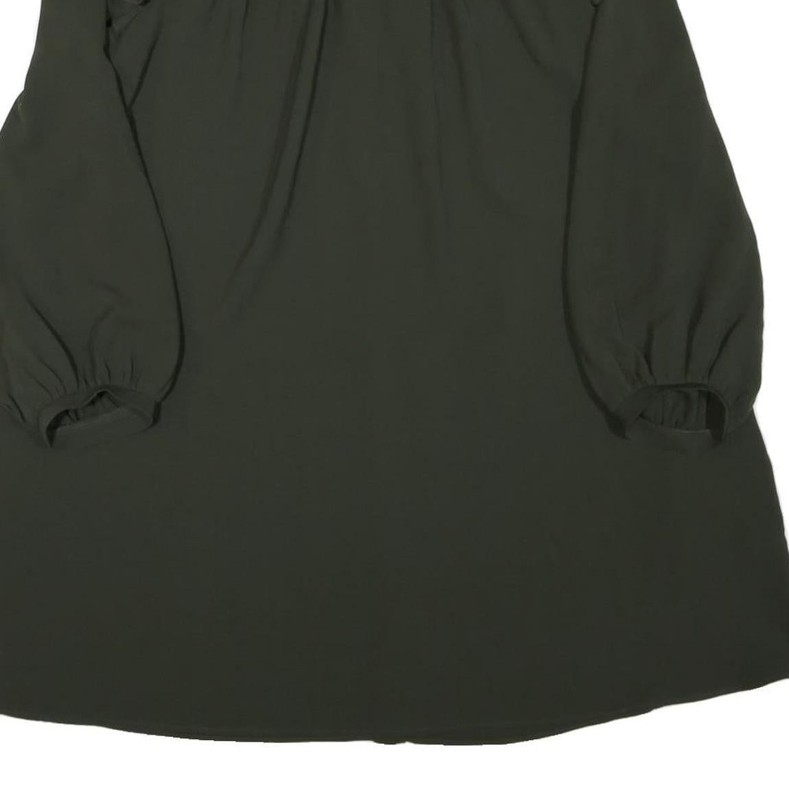 ZARA Womens Green Dress Polyester Blend Long Sleeve Mini Ruffle Collar Button