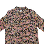 DW SHOP Womens Black Pink Floral Cotton Blend Shirt Short Sleeve Collared L