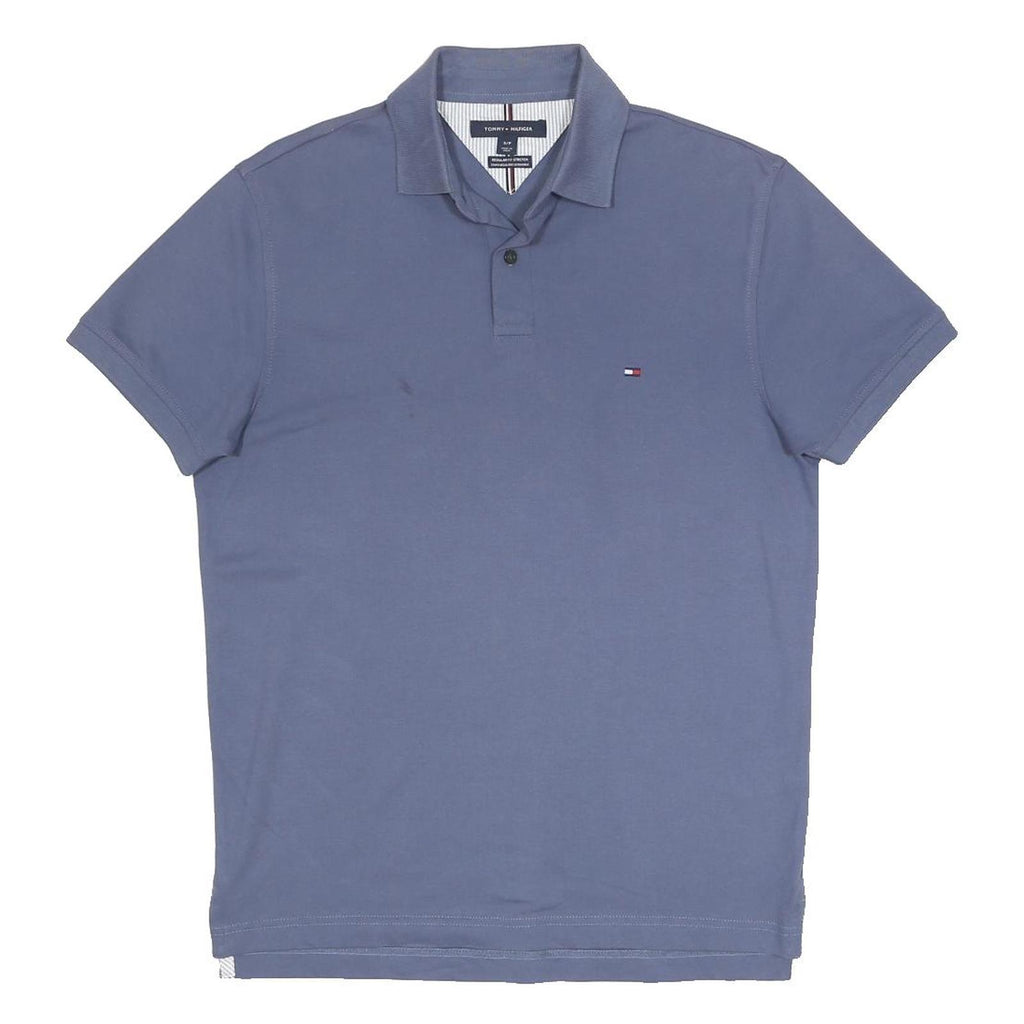 TOMMY HILFIGER Mens Blue Short Sleeve Plain Polo Shirt S Cotton Blend Casual