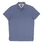 TOMMY HILFIGER Mens Blue Short Sleeve Plain Polo Shirt S Cotton Blend Casual