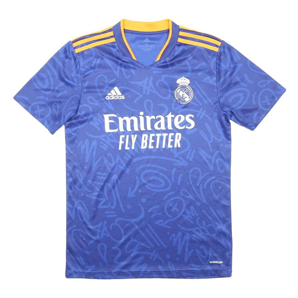 ADIDAS Mens Blue & Yellow 2021-22 Real Madrid Away Shirt S Short Sleeve V-Neck
