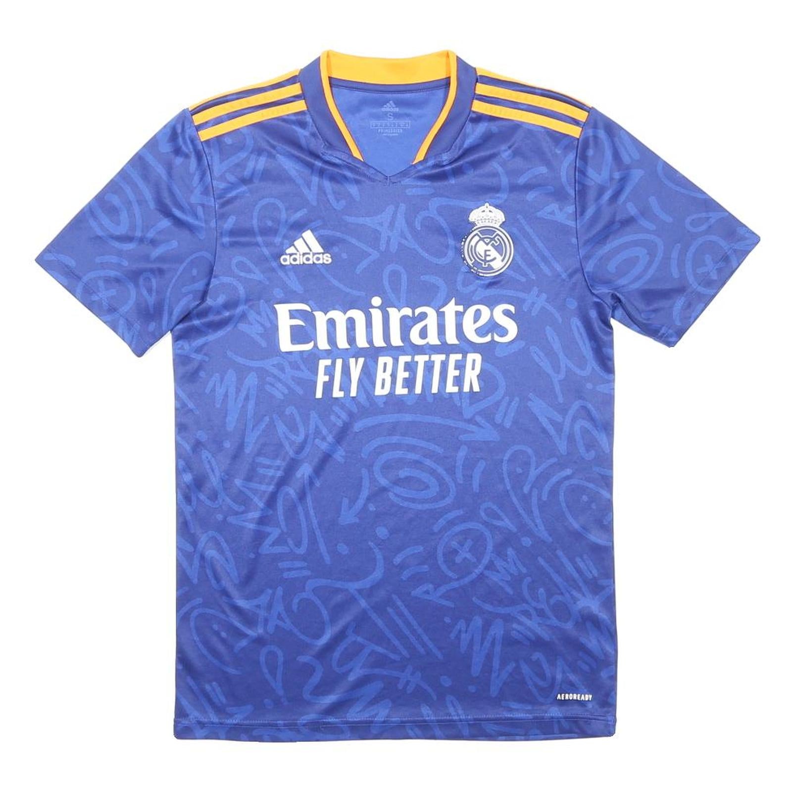 ADIDAS Mens Blue & Yellow 2021-22 Real Madrid Away Shirt S Short Sleeve V-Neck