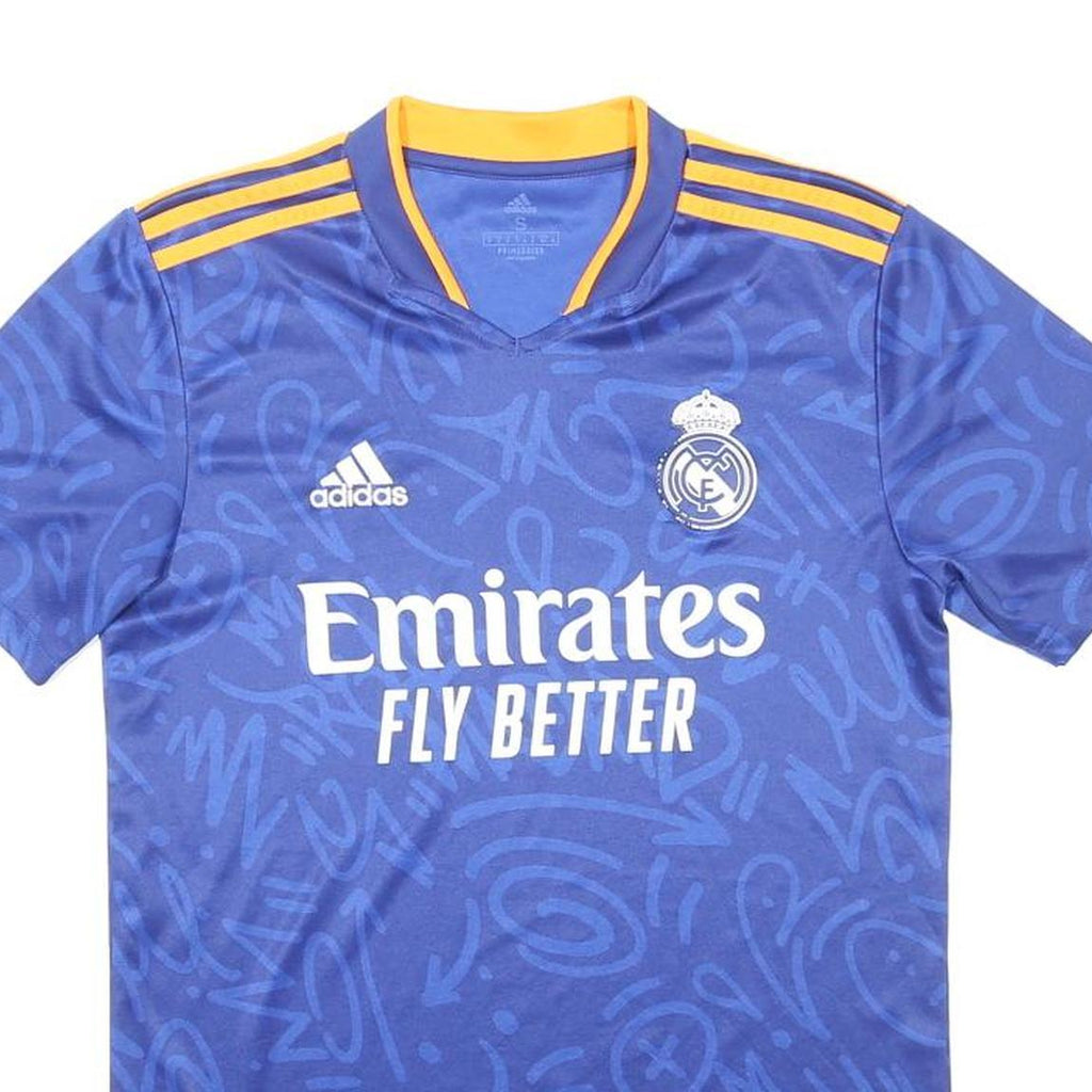 ADIDAS Mens Blue & Yellow 2021-22 Real Madrid Away Shirt S Short Sleeve V-Neck