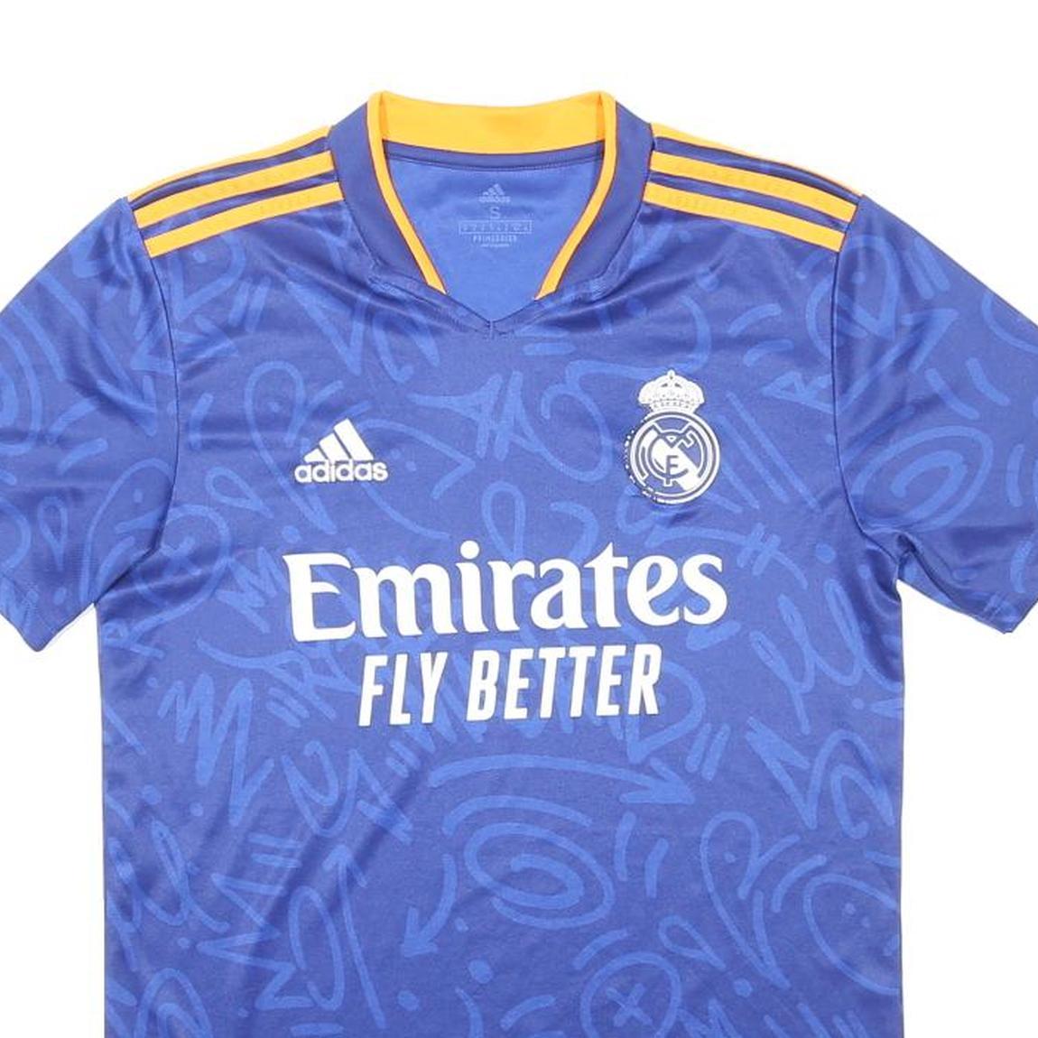 ADIDAS Mens Blue & Yellow 2021-22 Real Madrid Away Shirt S Short Sleeve V-Neck