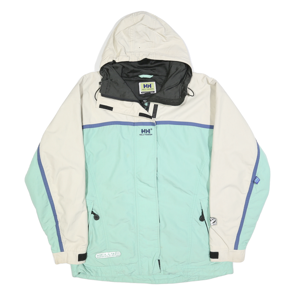 HELLY HANSEN Womens White & Mint Outdoor Jacket L Polyester Blend Zip Hooded