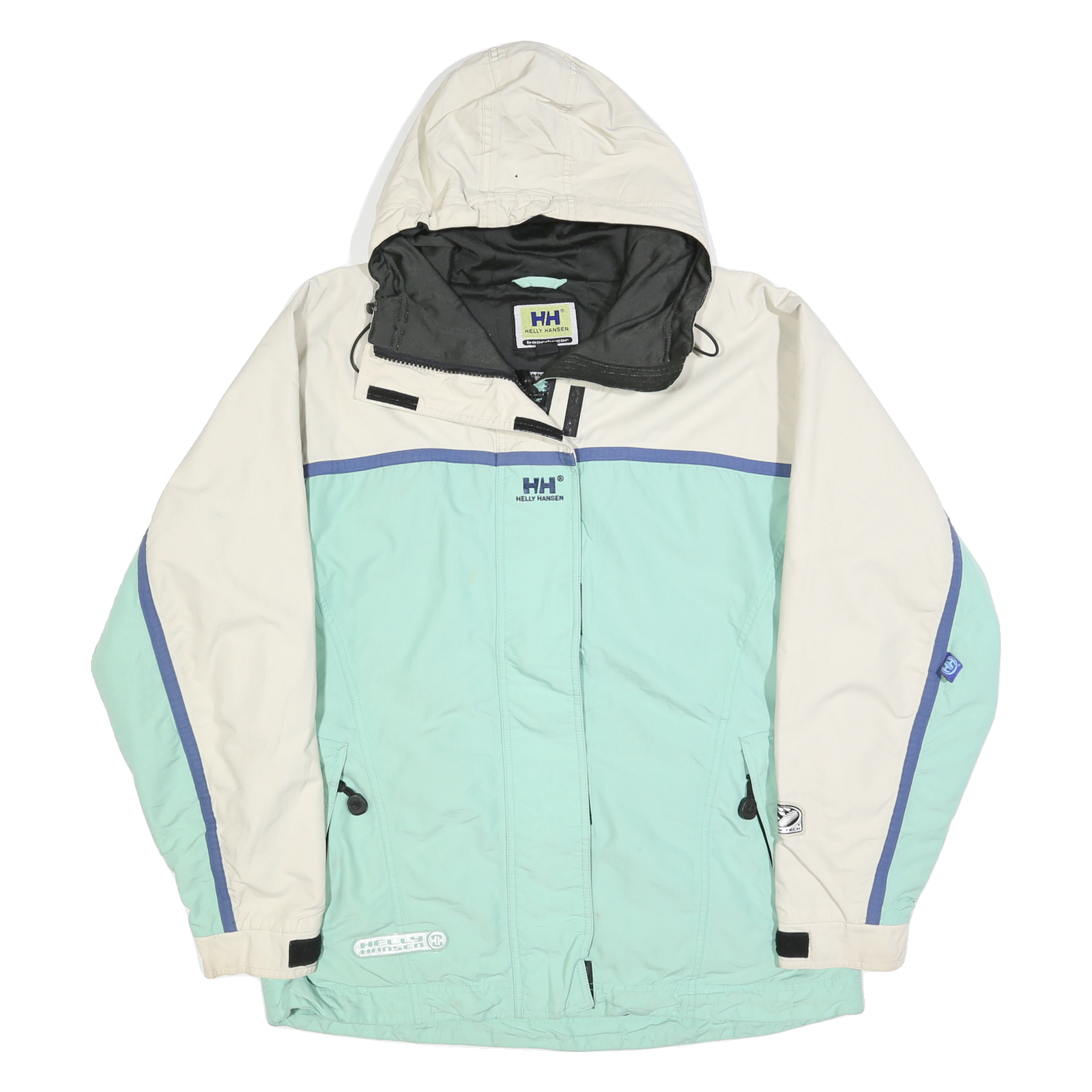 HELLY HANSEN Womens White & Mint Outdoor Jacket L Polyester Blend Zip Hooded