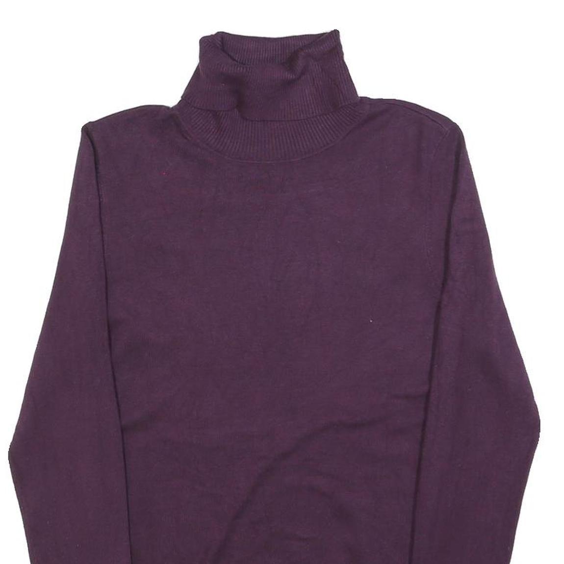 CALVIN KLEIN Womens Purple Plain Pullover Roll Neck Basic Knit M Soft Jumper