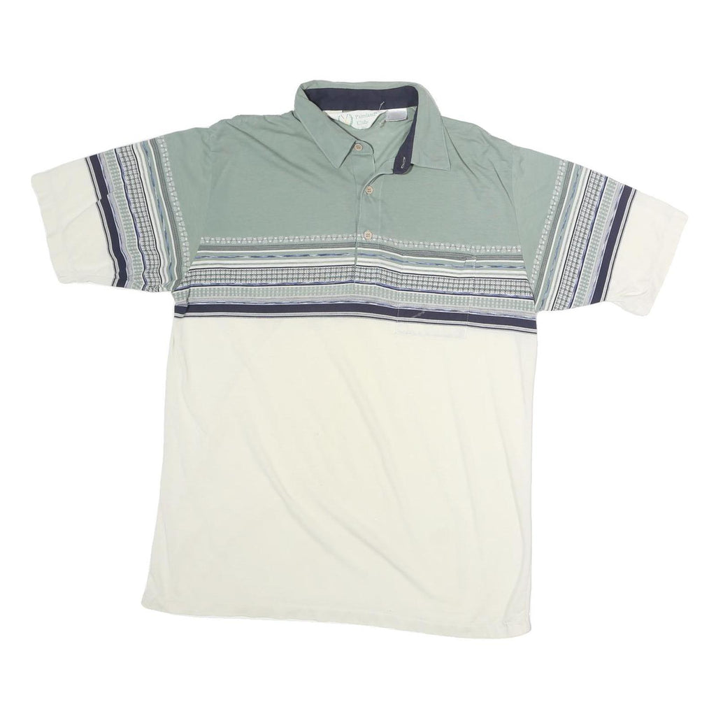 PALMLAND CLUB Mens Green & Cream Striped Short Sleeve M Cotton Polo Shirt Casual