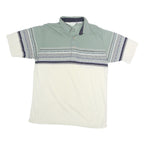 PALMLAND CLUB Mens Green & Cream Striped Short Sleeve M Cotton Polo Shirt Casual