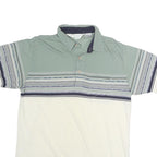PALMLAND CLUB Mens Green & Cream Striped Short Sleeve M Cotton Polo Shirt Casual