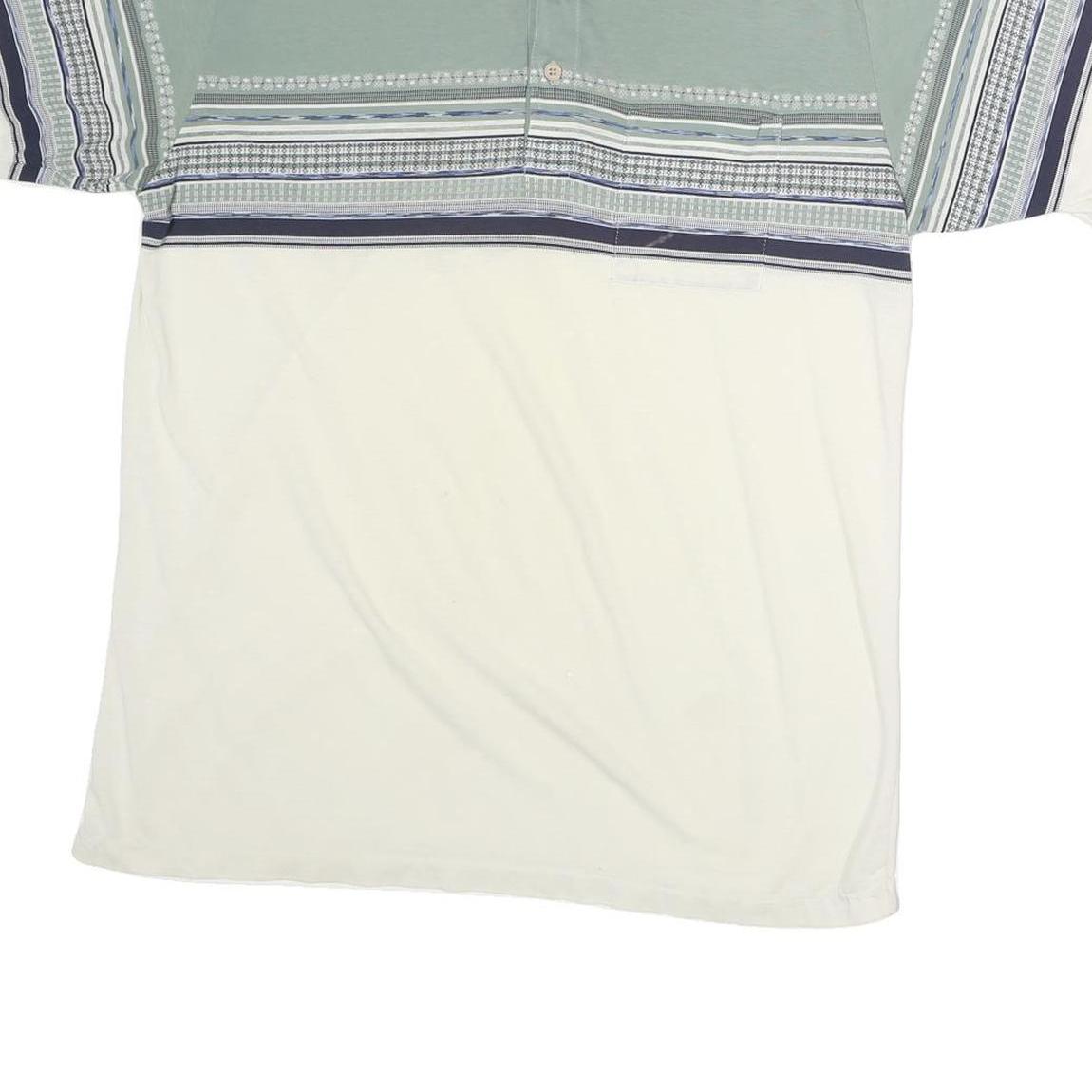 PALMLAND CLUB Mens Green & Cream Striped Short Sleeve M Cotton Polo Shirt Casual