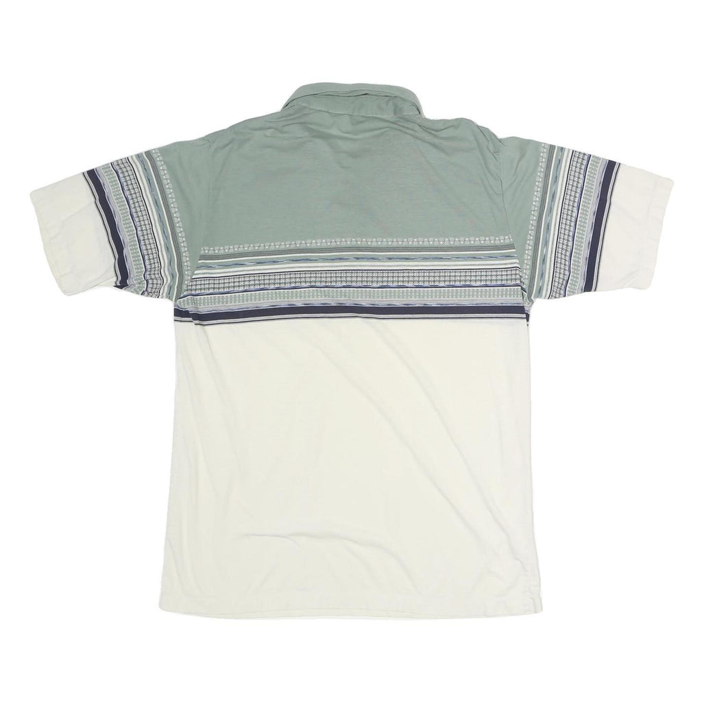 PALMLAND CLUB Mens Green & Cream Striped Short Sleeve M Cotton Polo Shirt Casual