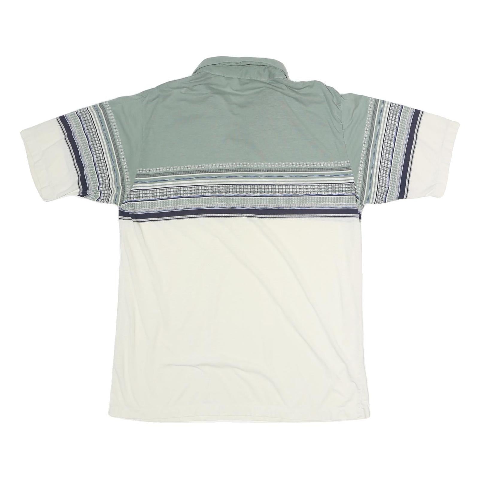PALMLAND CLUB Mens Green & Cream Striped Short Sleeve M Cotton Polo Shirt Casual