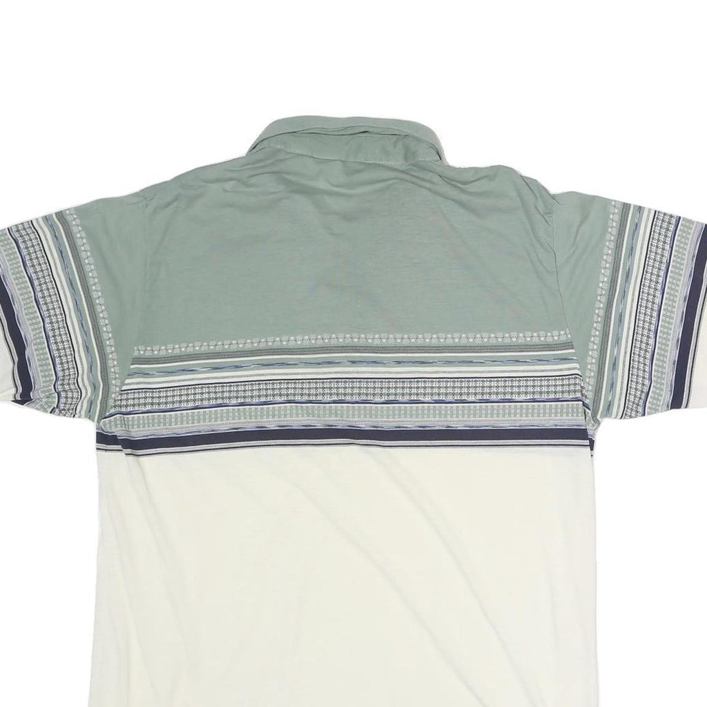 PALMLAND CLUB Mens Green & Cream Striped Short Sleeve M Cotton Polo Shirt Casual