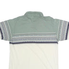 PALMLAND CLUB Mens Green & Cream Striped Short Sleeve M Cotton Polo Shirt Casual