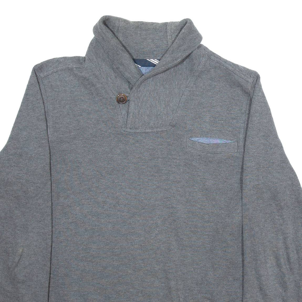 TOMMY HILFIGER Mens Jumper Grey Button Neck Tight Knit S