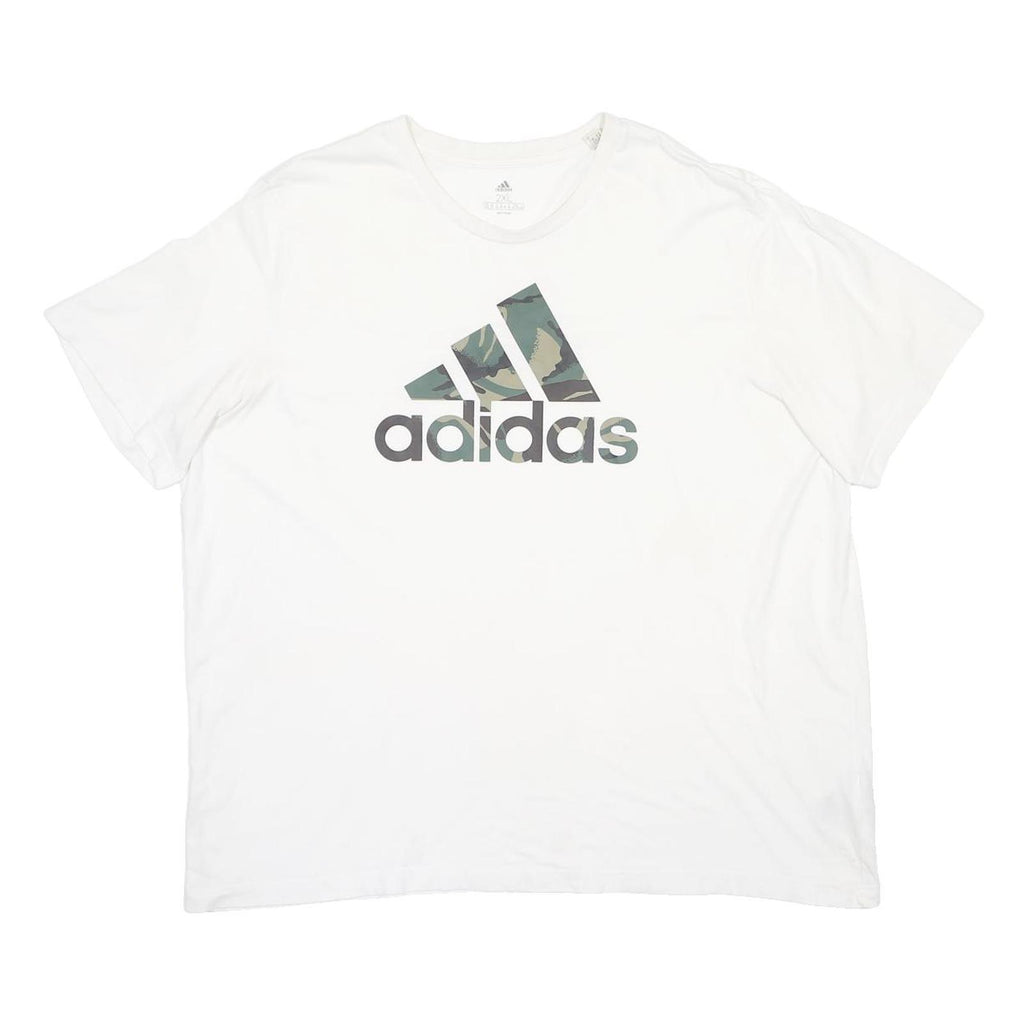 ADIDAS Mens White Camo Logo Graphic T-Shirt 2XL Short Sleeve Crew Neck Casual
