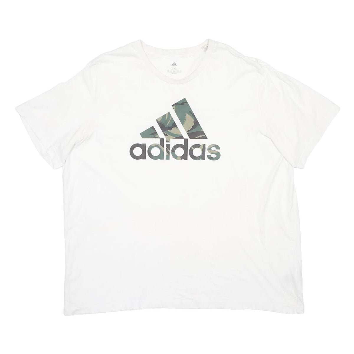 ADIDAS Mens White Camo Logo Graphic T-Shirt 2XL Short Sleeve Crew Neck Casual