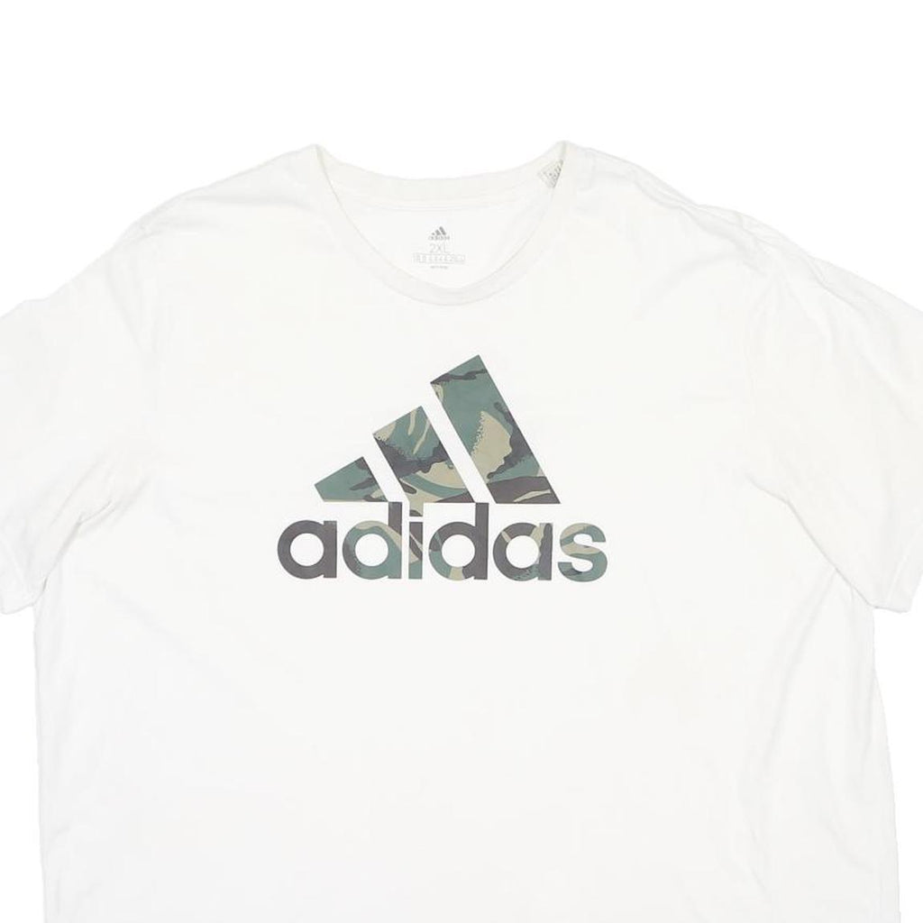 ADIDAS Mens White Camo Logo Graphic T-Shirt 2XL Short Sleeve Crew Neck Casual