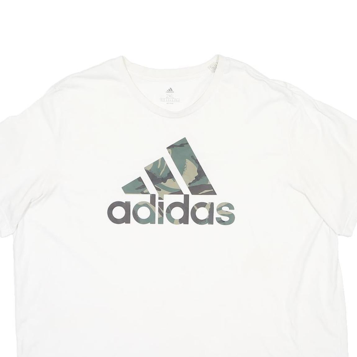 ADIDAS Mens White Camo Logo Graphic T-Shirt 2XL Short Sleeve Crew Neck Casual