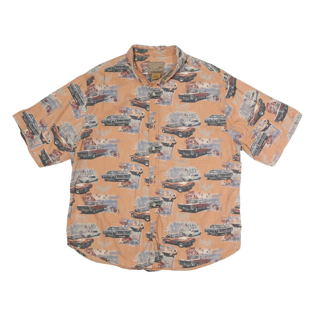 BUCKHORN RIVER Mens Orange Graphic Cotton Shirt L Classic Fit Short Sleeve