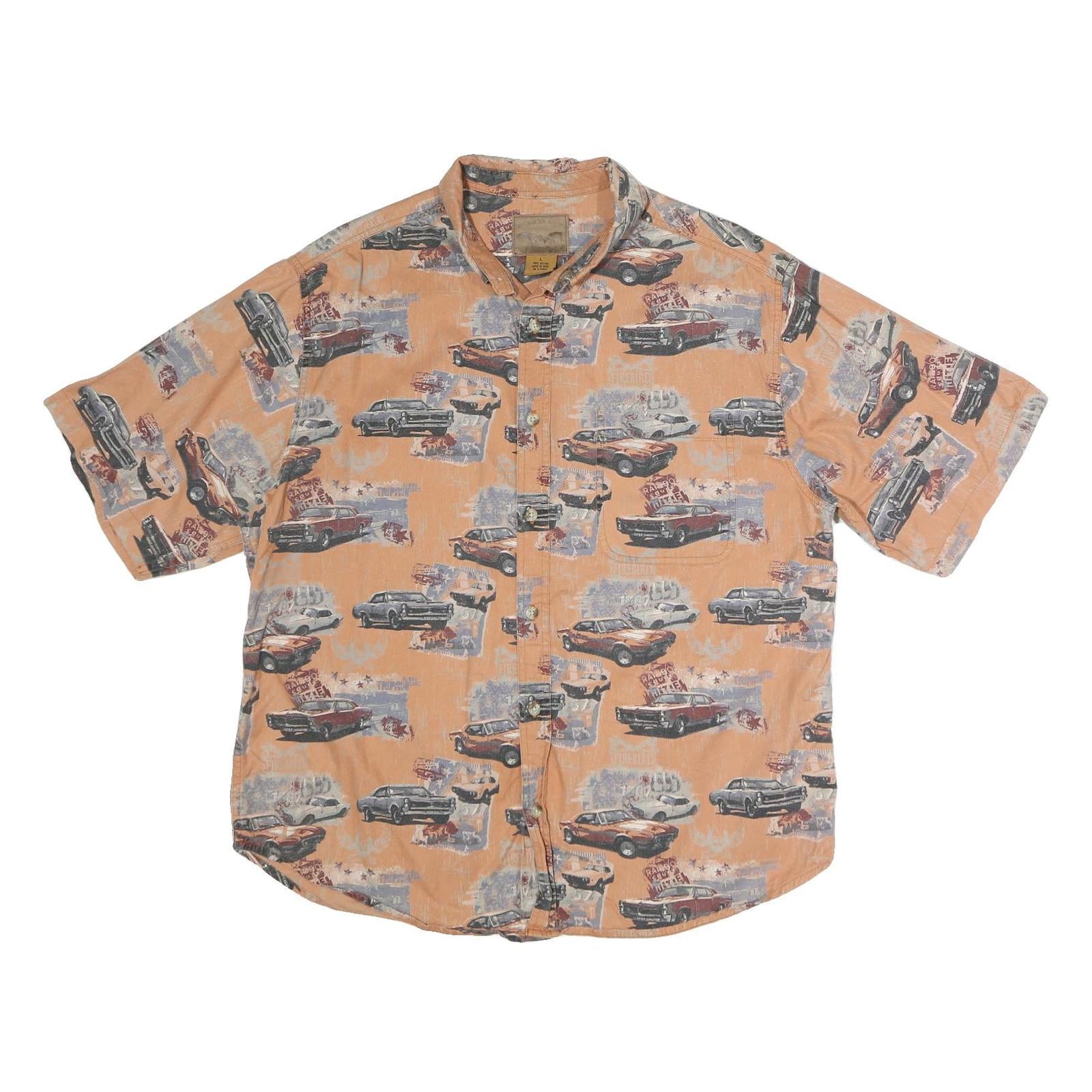 BUCKHORN RIVER Mens Orange Graphic Cotton Shirt L Classic Fit Short Sleeve