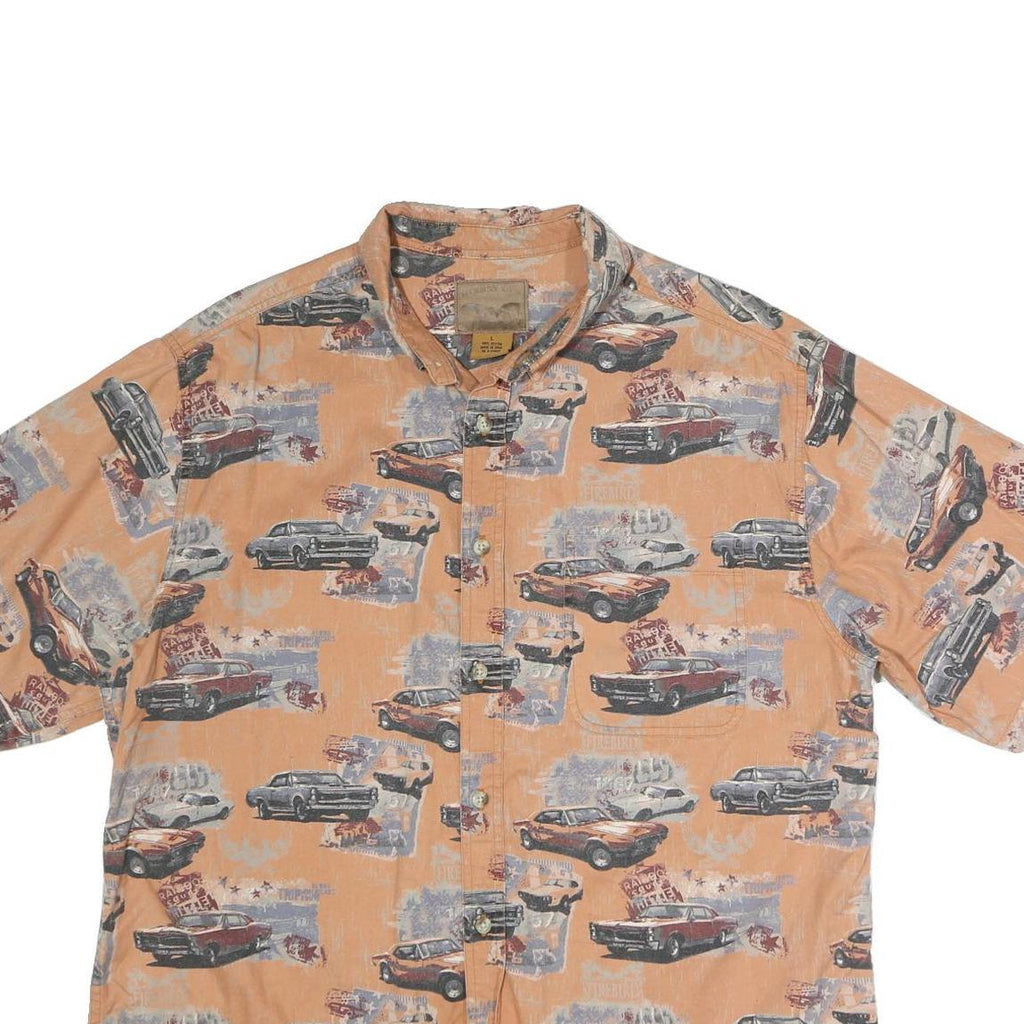 BUCKHORN RIVER Mens Orange Graphic Cotton Shirt L Classic Fit Short Sleeve