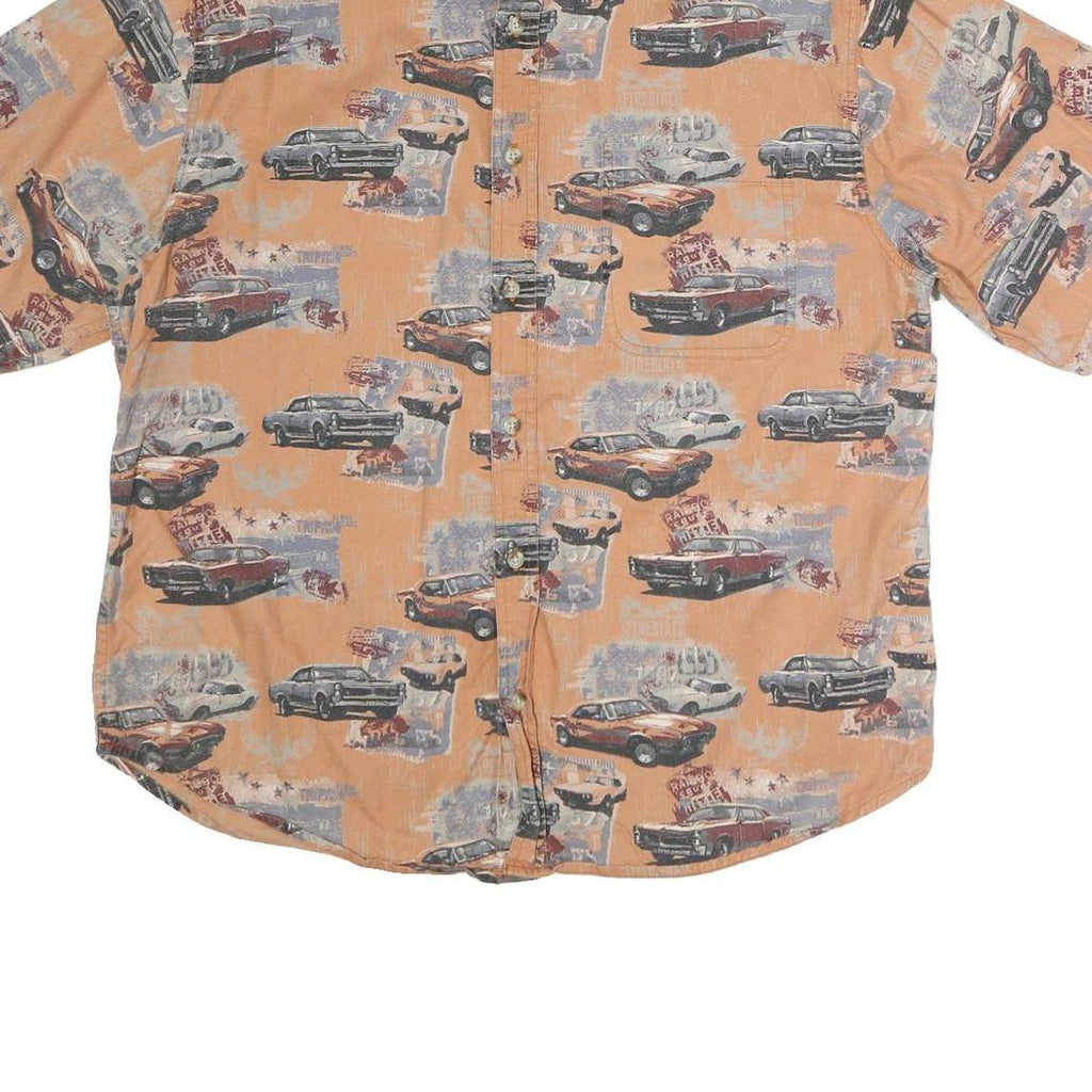 BUCKHORN RIVER Mens Orange Graphic Cotton Shirt L Classic Fit Short Sleeve