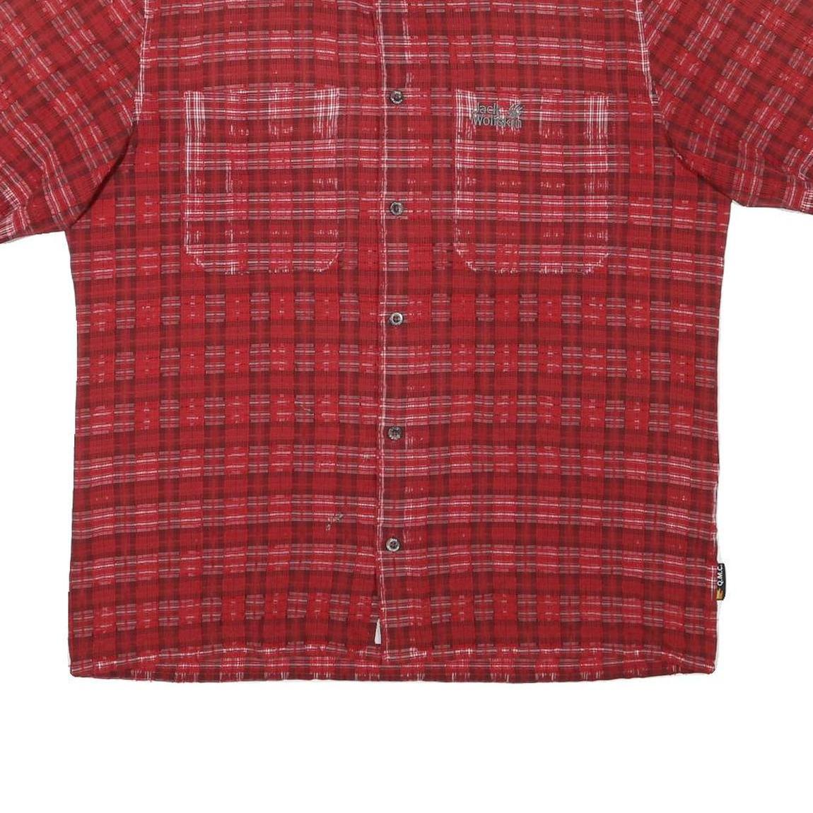 JACK WOLFSKIN Mens Red Check Shirt L Outdoor Button Up Short Sleeve