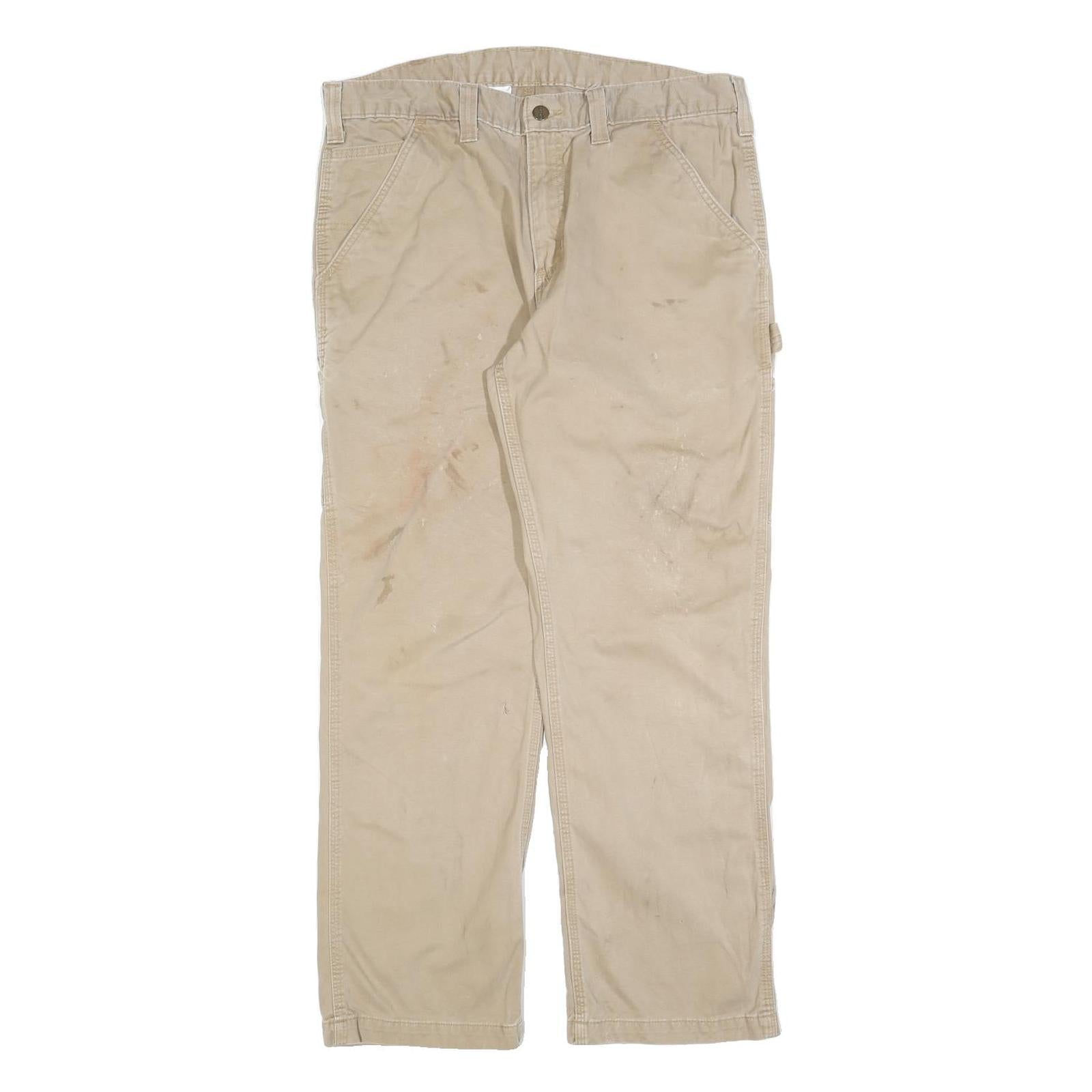 CARHARTT Mens Relaxed Beige Cotton Blend Trousers W36 L30 Workwear