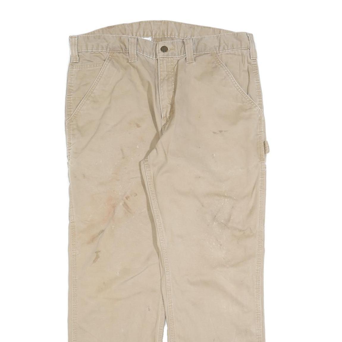 CARHARTT Mens Relaxed Beige Cotton Blend Trousers W36 L30 Workwear