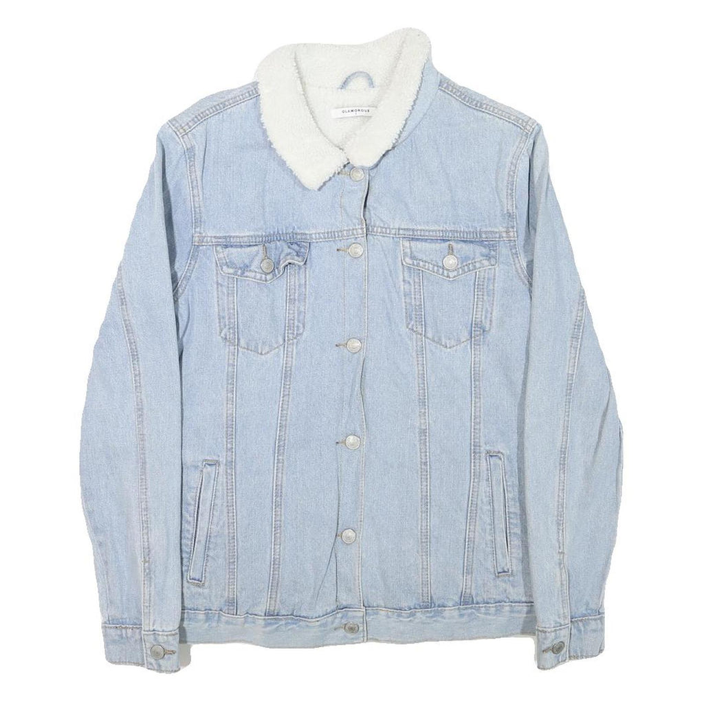 GLAMOROUS Womens Blue Denim Jacket S Cotton Blend Button Plain Casual Fashion