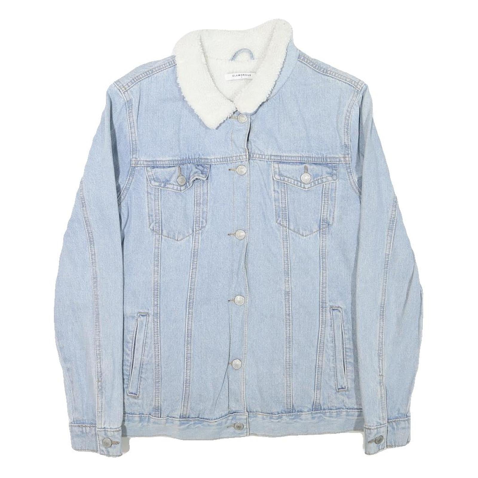 GLAMOROUS Womens Blue Denim Jacket S Cotton Blend Button Plain Casual Fashion