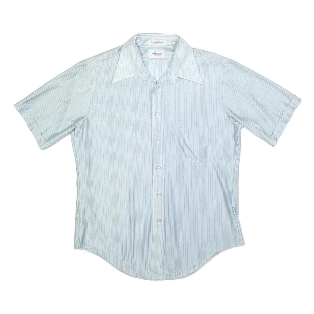 AYRES Mens Blue & White Stripe Short Sleeve Shirt M Classic Casual Cotton Blend