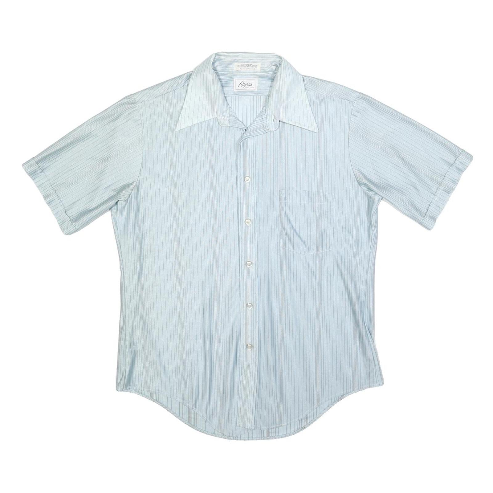 AYRES Mens Blue & White Stripe Short Sleeve Shirt M Classic Casual Cotton Blend