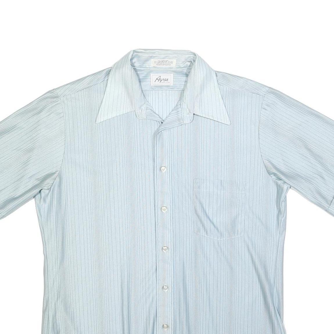 AYRES Mens Blue & White Stripe Short Sleeve Shirt M Classic Casual Cotton Blend