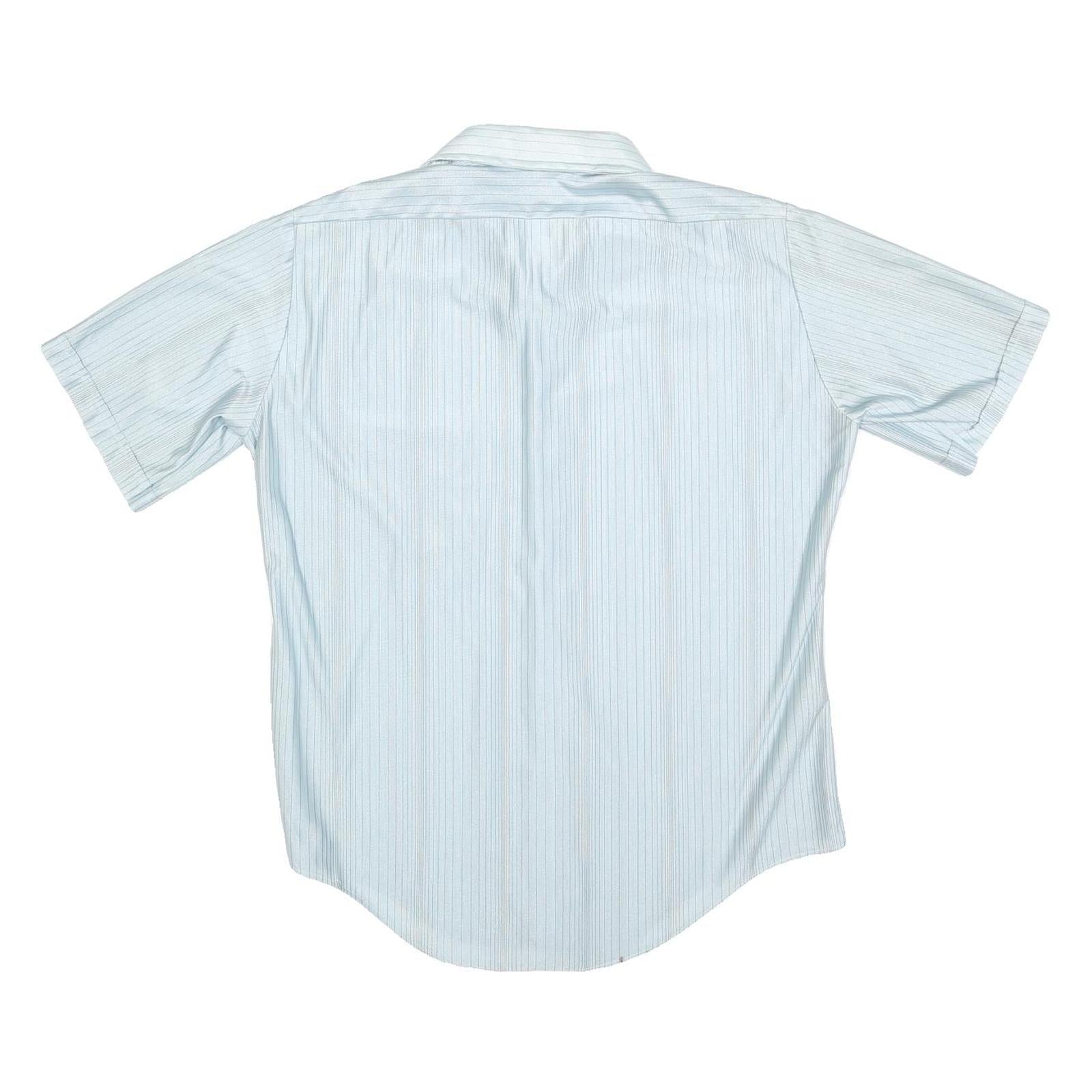 AYRES Mens Blue & White Stripe Short Sleeve Shirt M Classic Casual Cotton Blend