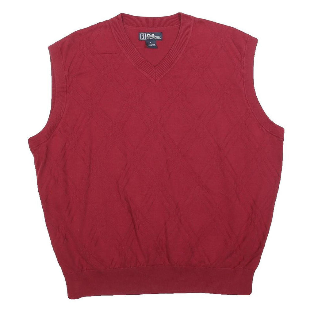 PGA TOUR Mens Red Patterned V-Neck Basic Knit Jumper XL Cotton Blend Sleeveless