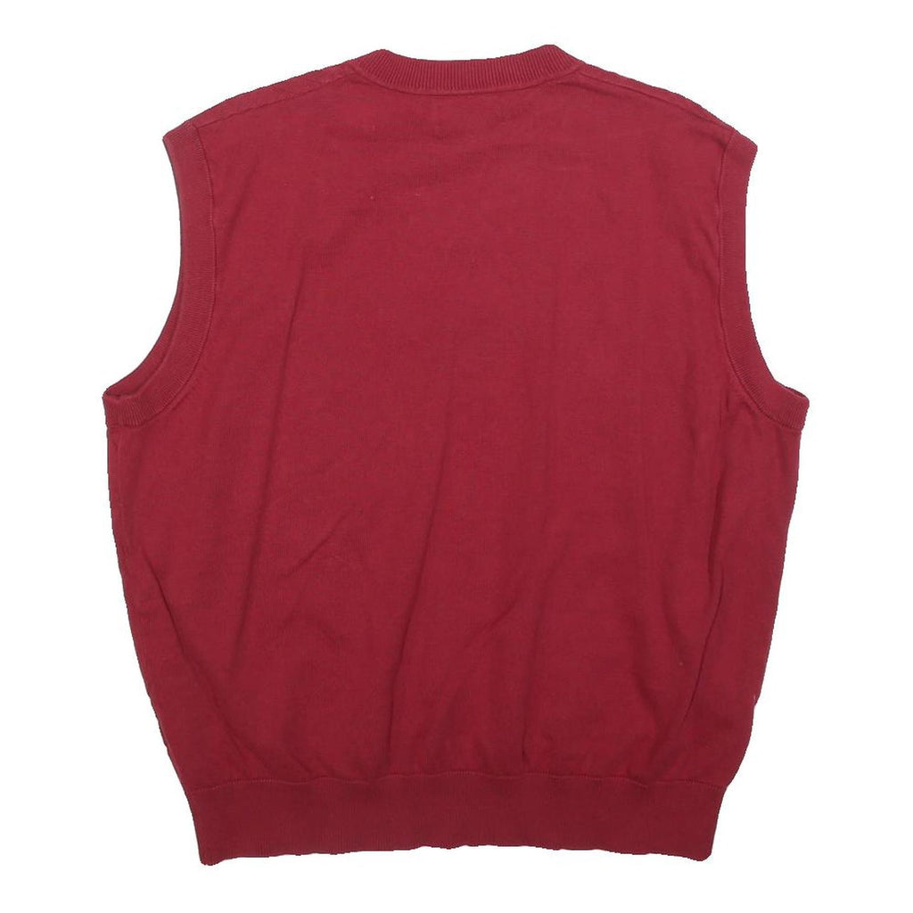 PGA TOUR Mens Red Patterned V-Neck Basic Knit Jumper XL Cotton Blend Sleeveless