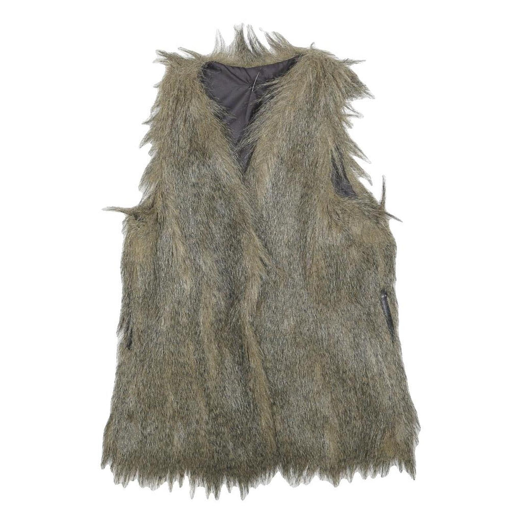 Womens Grey Faux Fur Button Jacket S Woven Coat Textured Edgy