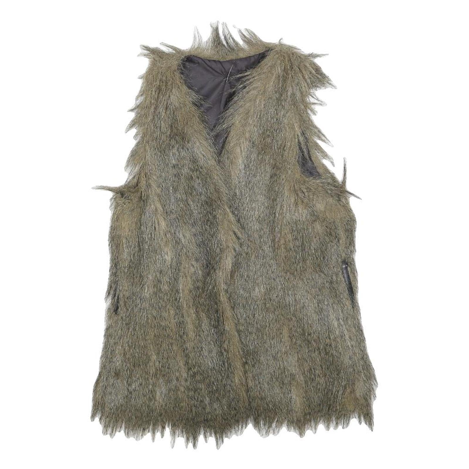 Womens Grey Faux Fur Button Jacket S Woven Coat Textured Edgy