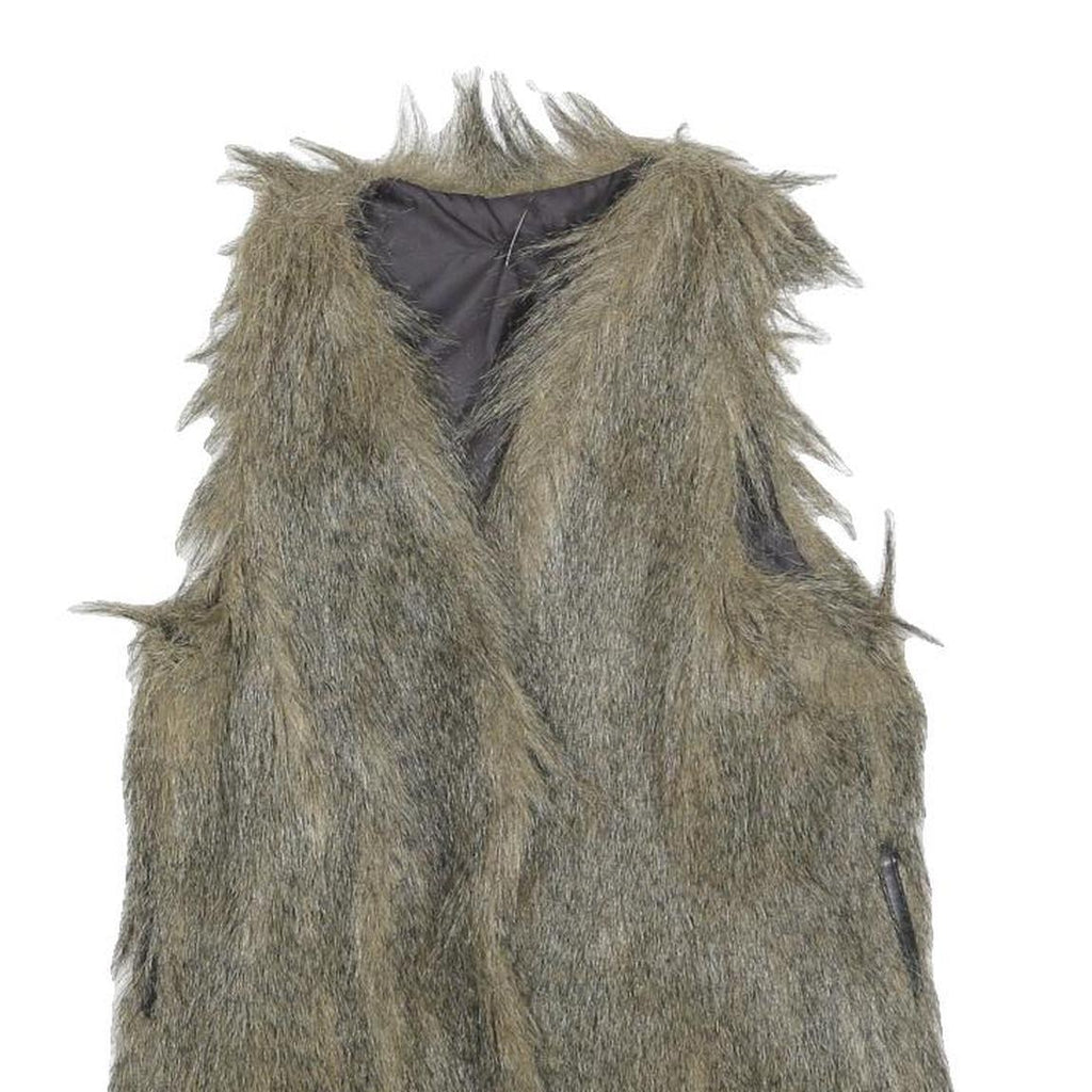 Womens Grey Faux Fur Button Jacket S Woven Coat Textured Edgy