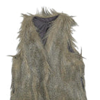 Womens Grey Faux Fur Button Jacket S Woven Coat Textured Edgy