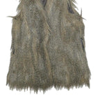 Womens Grey Faux Fur Button Jacket S Woven Coat Textured Edgy