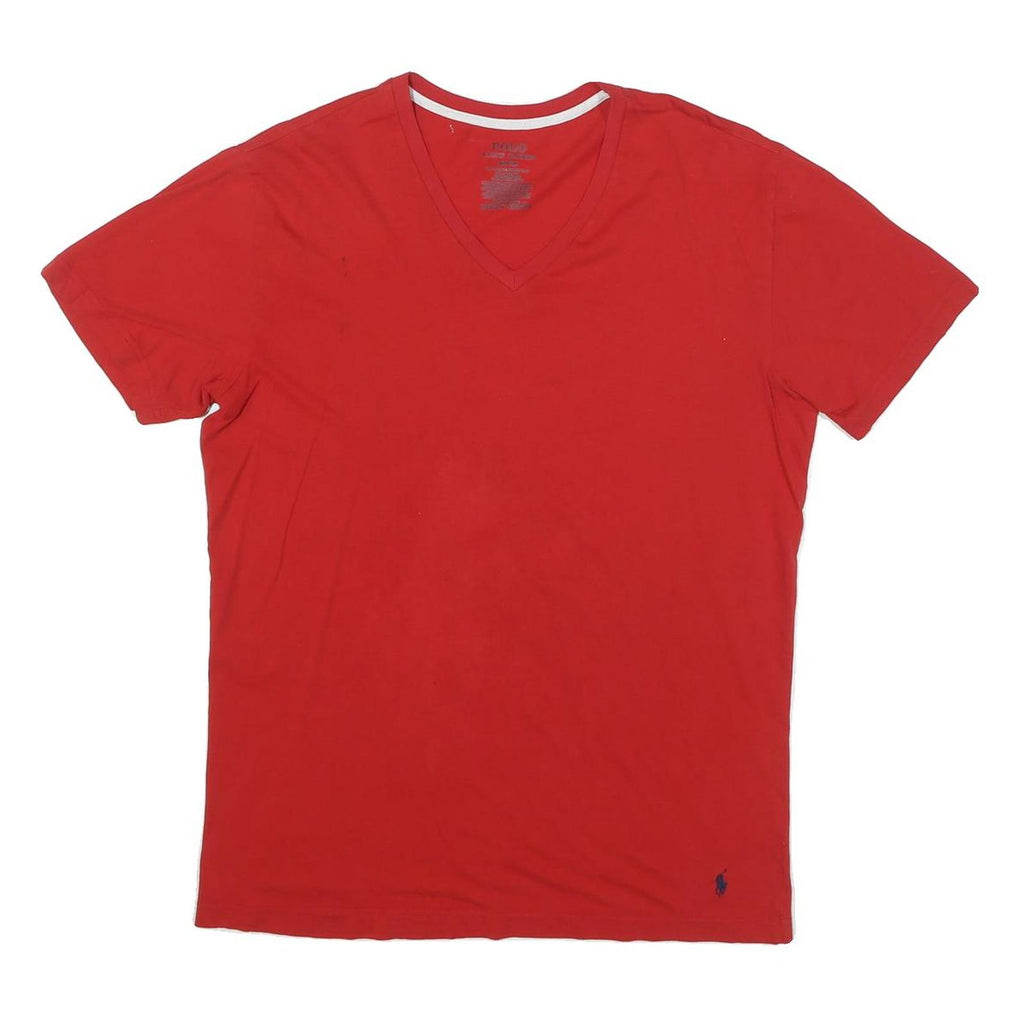 POLO RALPH LAUREN Mens Red V-Neck T-Shirt M Cotton Blend Classic Fit