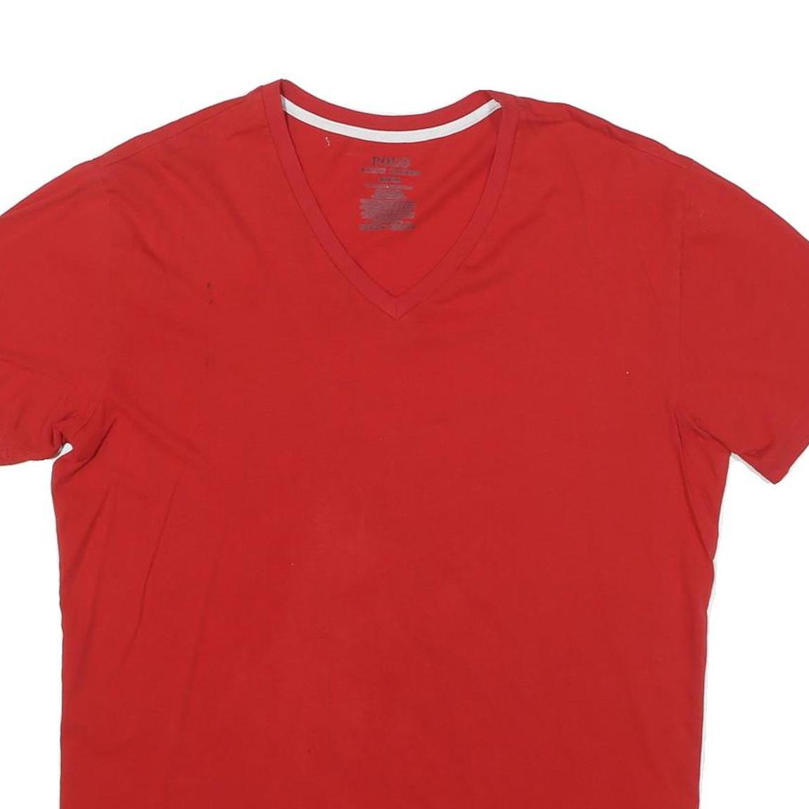 POLO RALPH LAUREN Mens Red V-Neck T-Shirt M Cotton Blend Classic Fit