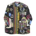 ERFE Womens Black Abstract Floral Shirt Dress Polyester Long Sleeve L Casual